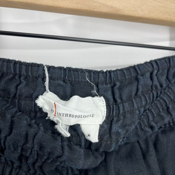 Anthropologie Pants Size Medium Black Somerset Pull On Wide Leg Linen Smocked - Picture 4 of 9